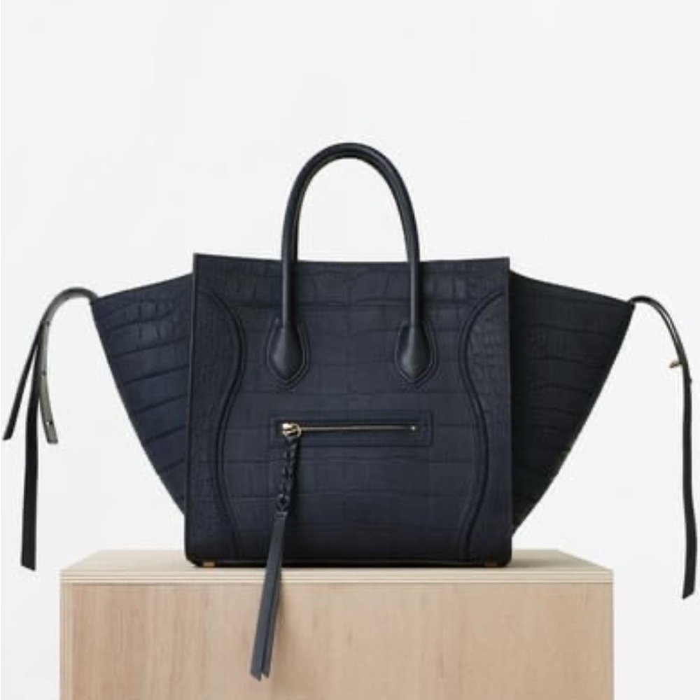 CELINE Bag Phantom Luggage Navy Blue Crocodile Stamped Leather